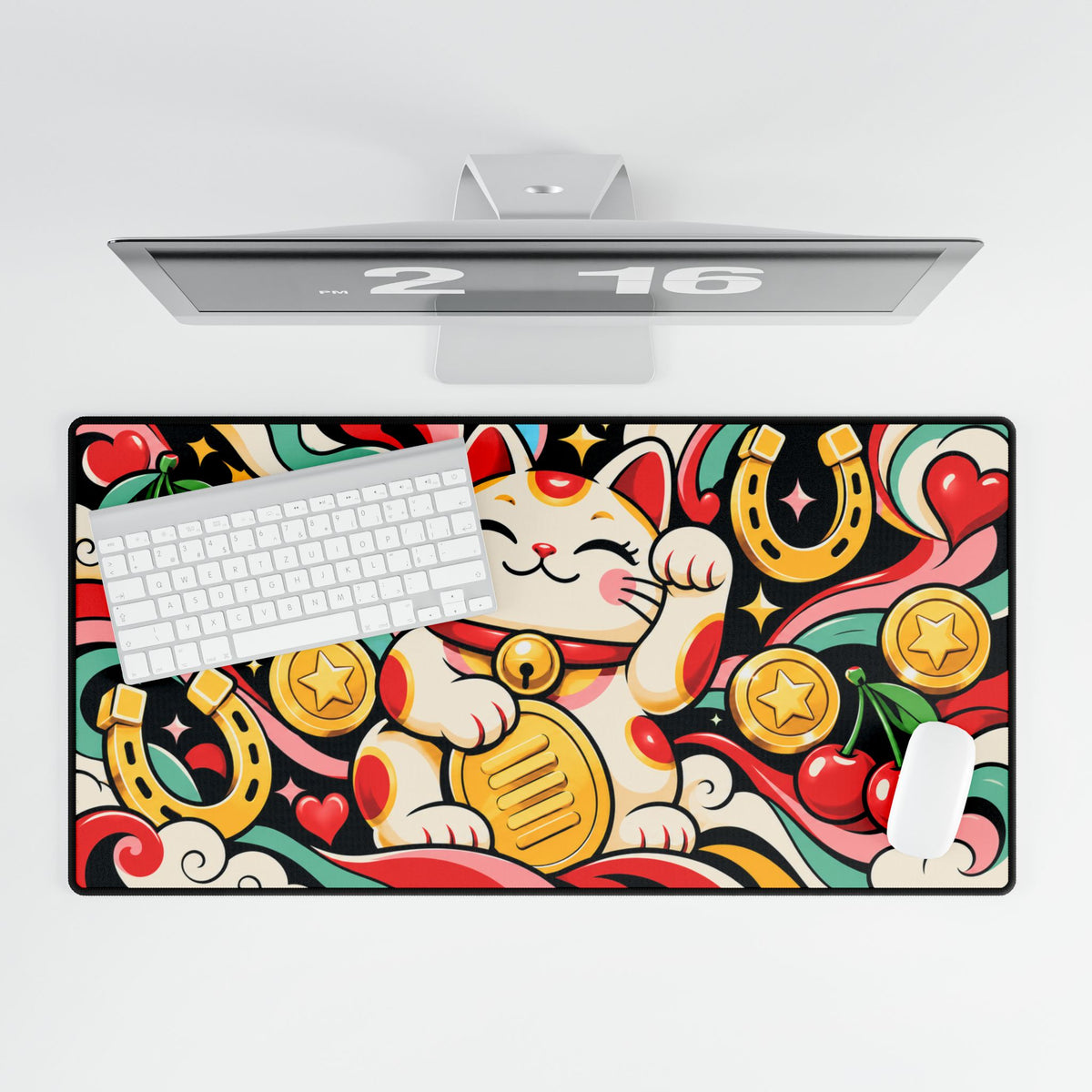 Mouse Pad | Kawaii Ramen | Neon Noodle Bowl & Cute Mushrooms | Desk Mat