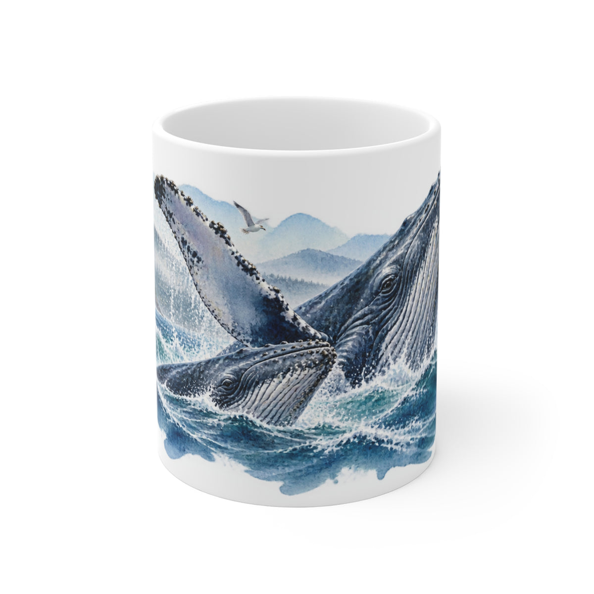 Whale and Waves Watercolour Mug | Nautical Ocean Wildlife