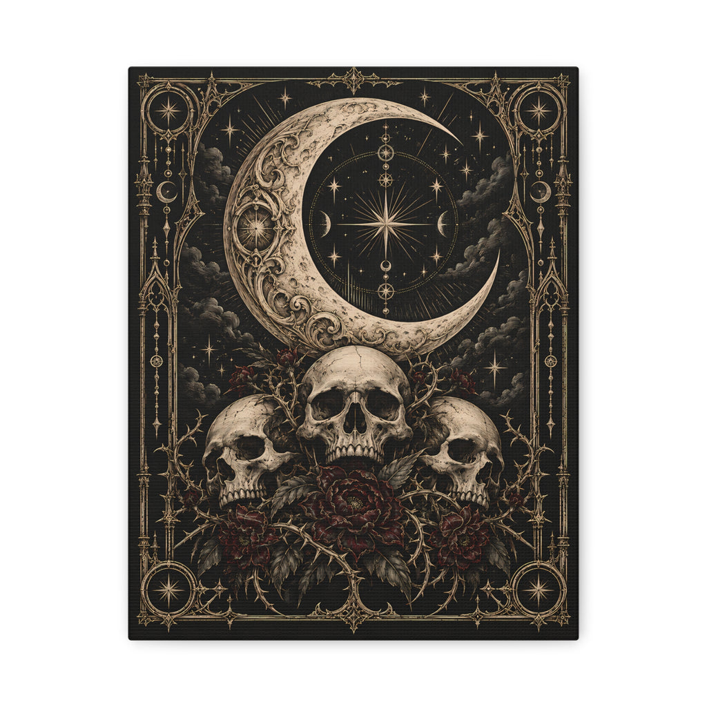 Canvas | Goth Skull & Moon | Occult Wall Art