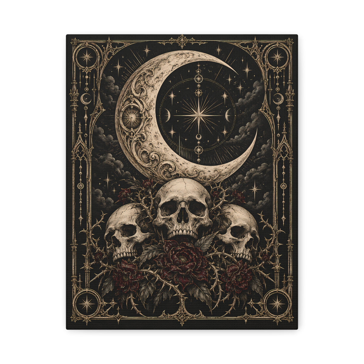 Canvas | Goth Skull & Moon | Occult Wall Art