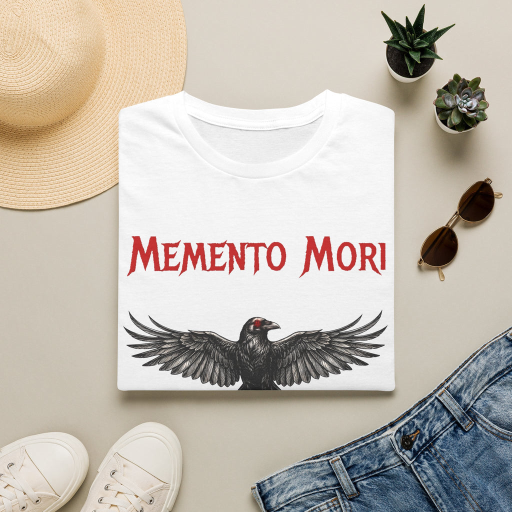 momento mori gothic dark fantasy crow t shirt, product image showing the garment or product detail.