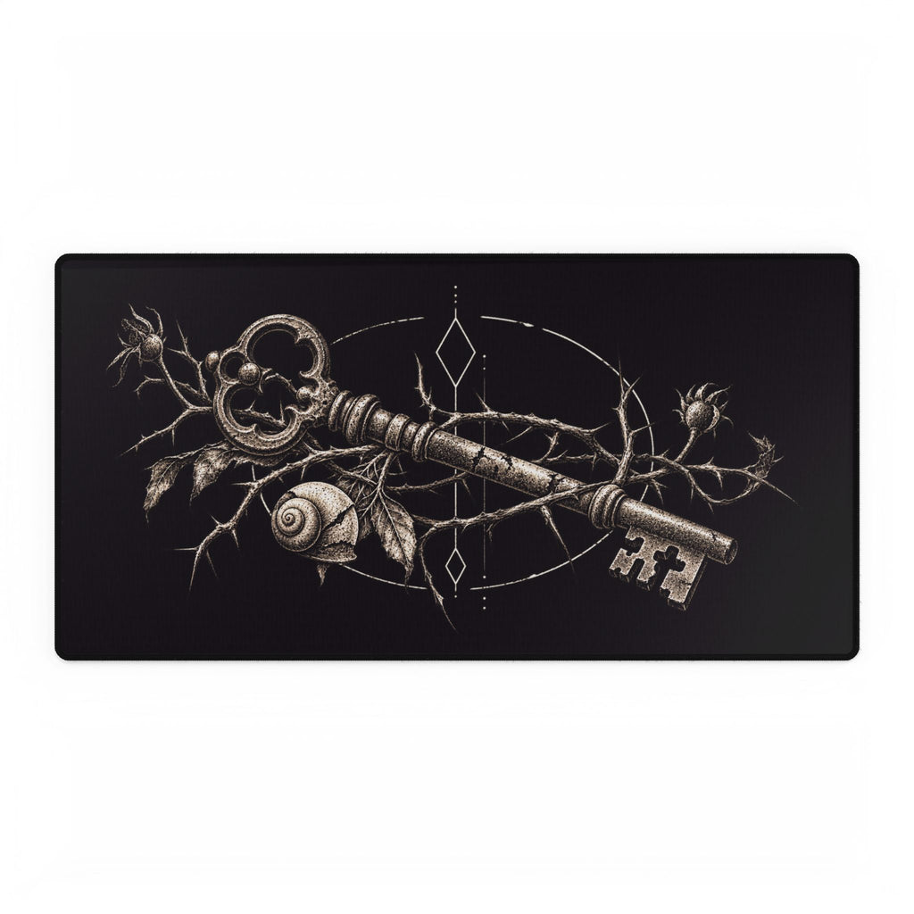 Gothic Key Desk Mat | Antique Skeleton Key with Thorns & Snail Mousepad