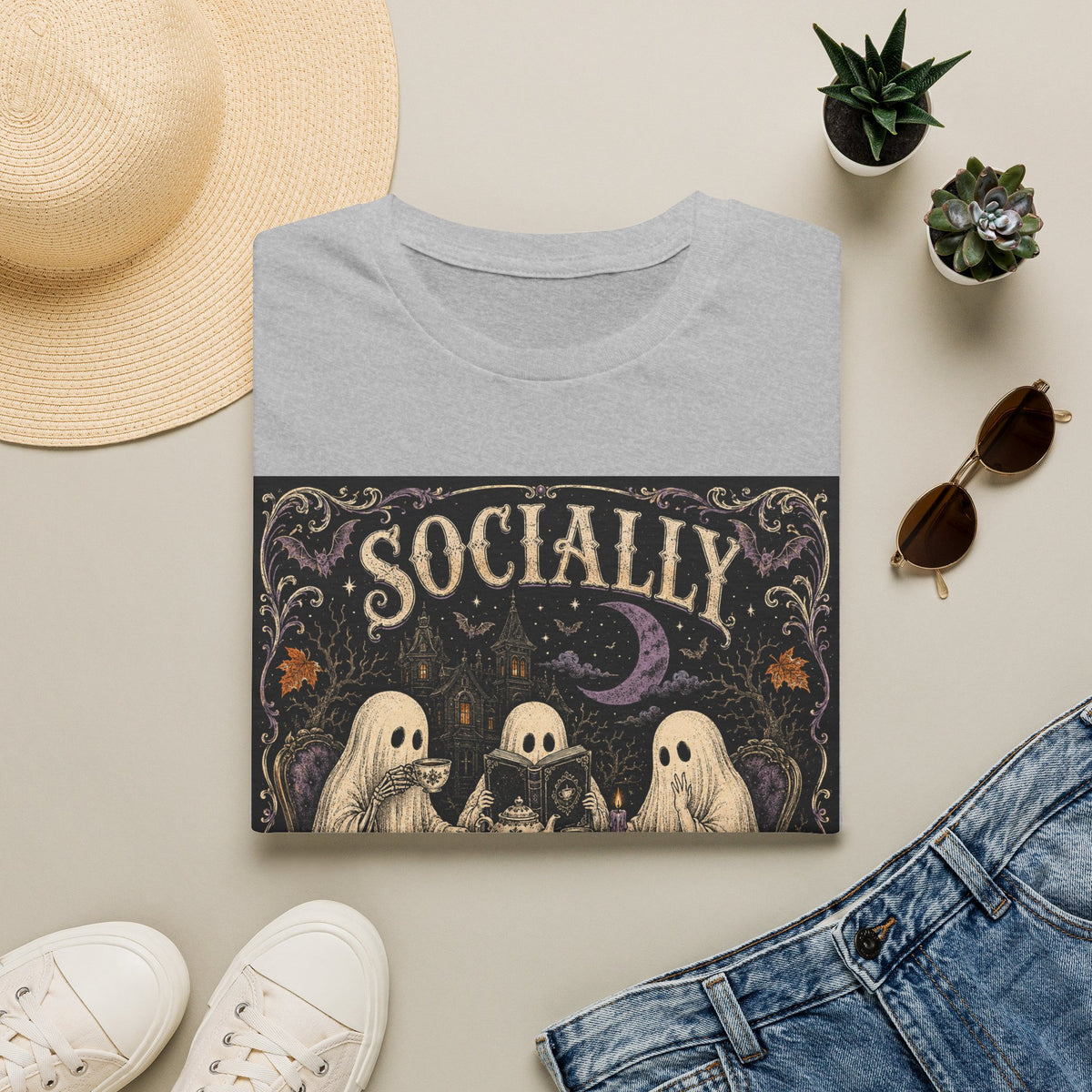 Socially Haunted T-Shirt — Cute Ghost Halloween Graphic Tee