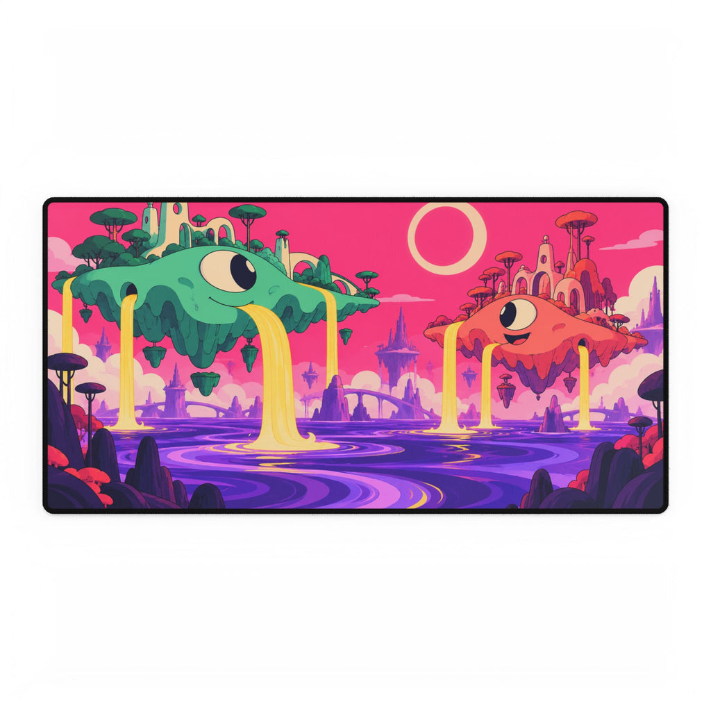 Psychedelic Floating Islands Desk Mat | Colourful Retro Sci‑Fi Gaming Mouse Pad
