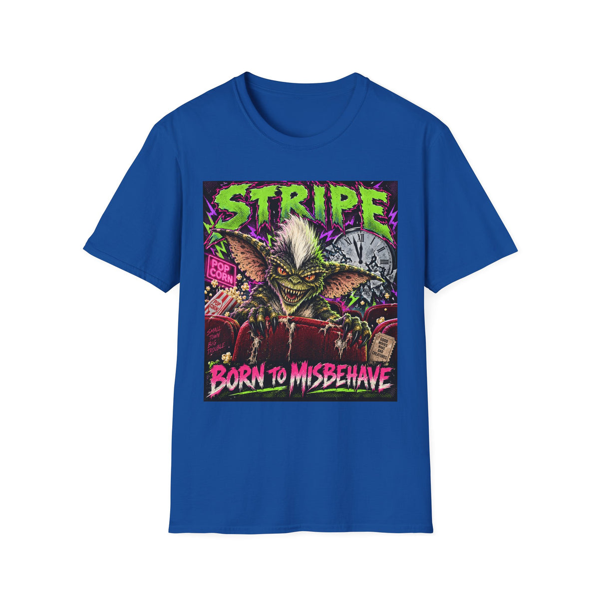 Stripe Gremlin T‑Shirt — 'Born to Misbehave' Retro Horror Graphic Tee