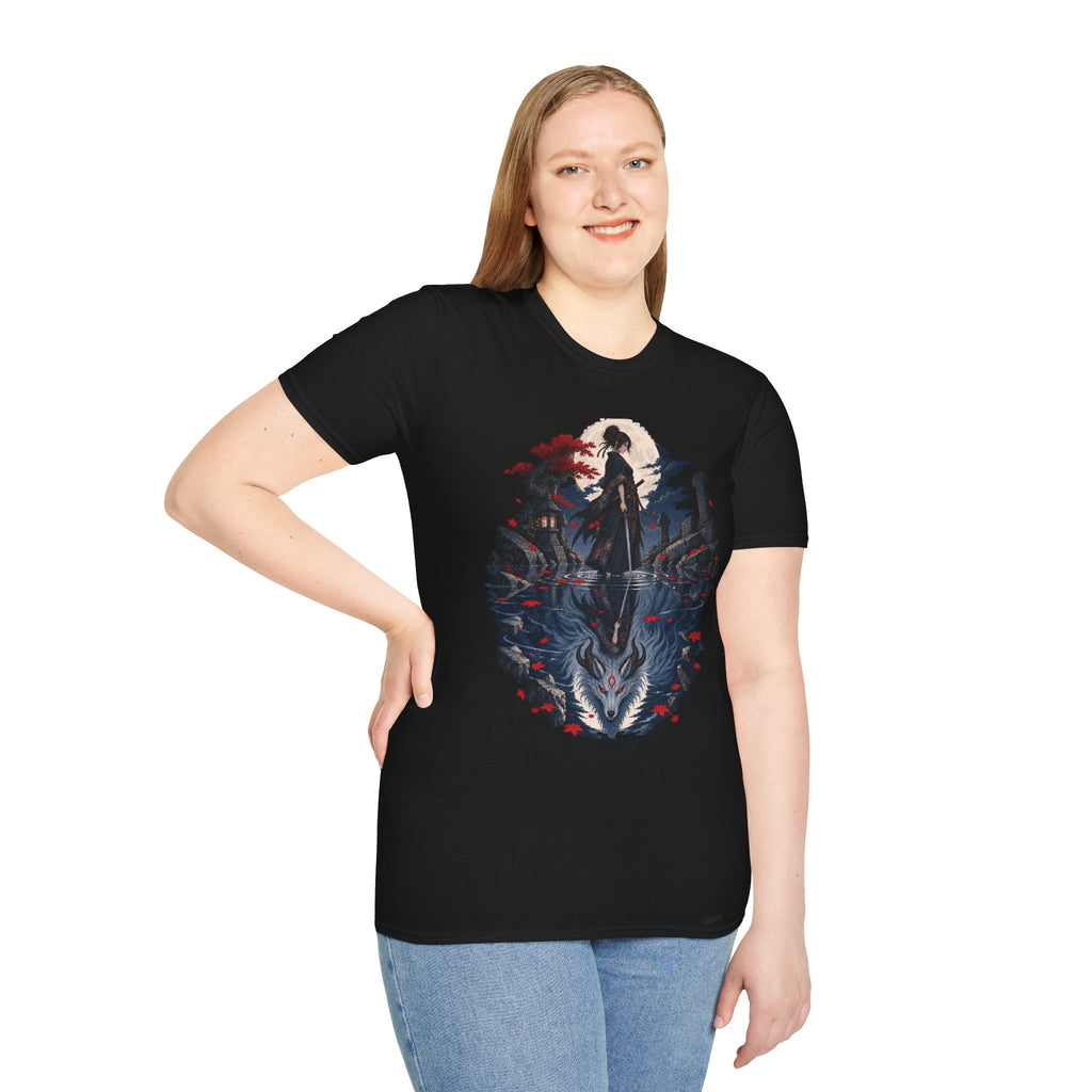 Reflection of a Monster | Moonlit Wolf Spirit T-Shirt | Samurai Silhouette Graphic Tee