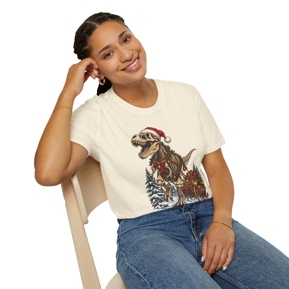 T-Rex Sleigh | Dinosaur Fossil Christmas T‑Shirt