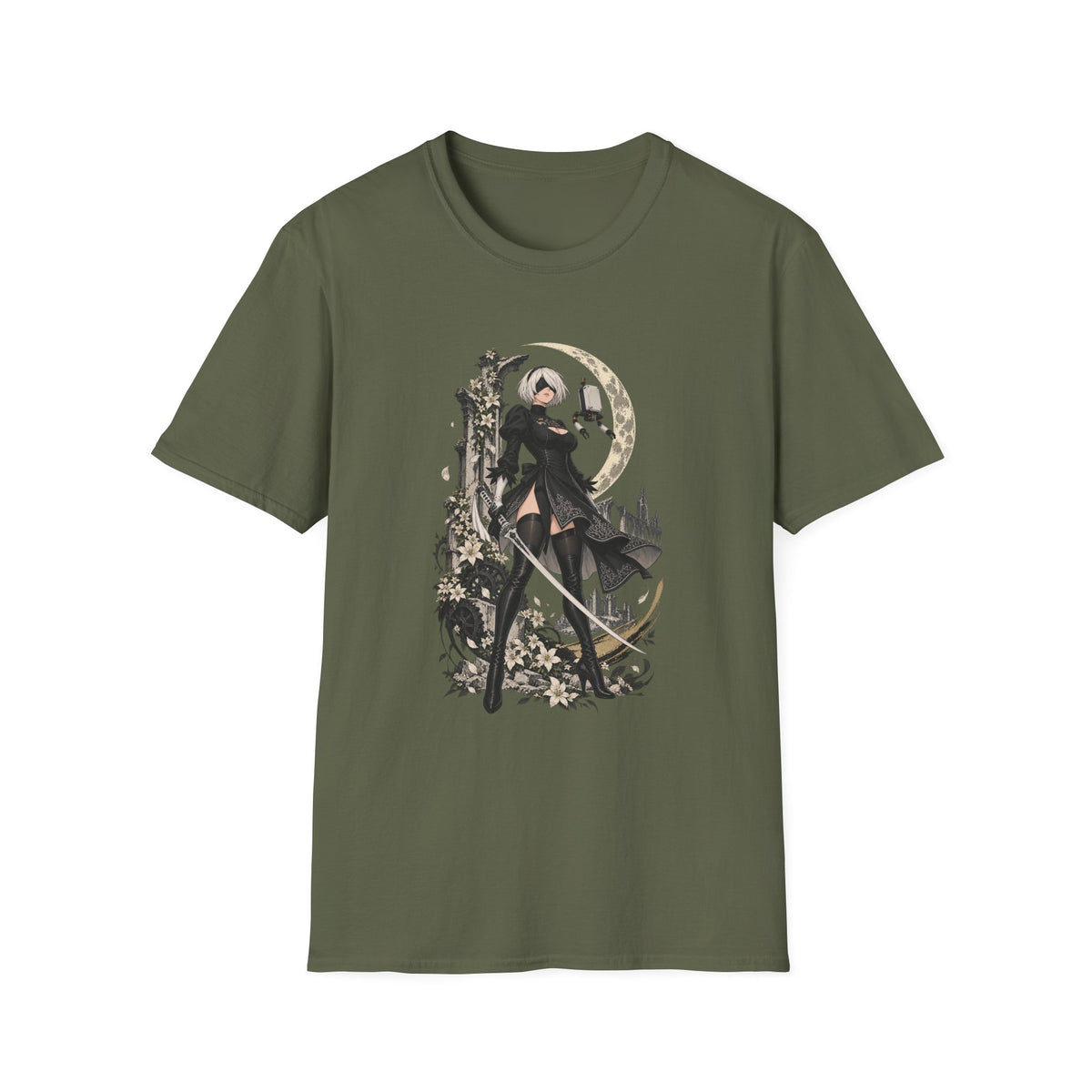 2B | Nie: Automata | Anime Gothic Warrior Moonlight Pin Up T-Shirt