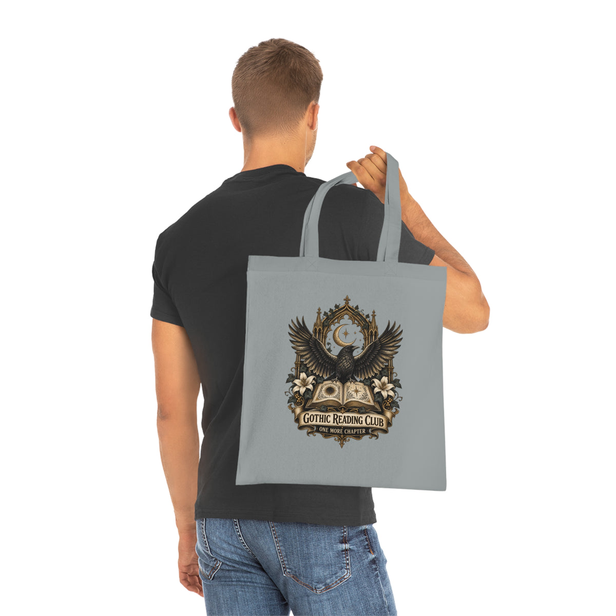 Gothic Reading Club Cotton Tote Bag Raven Book Lover Gift Dark Academia