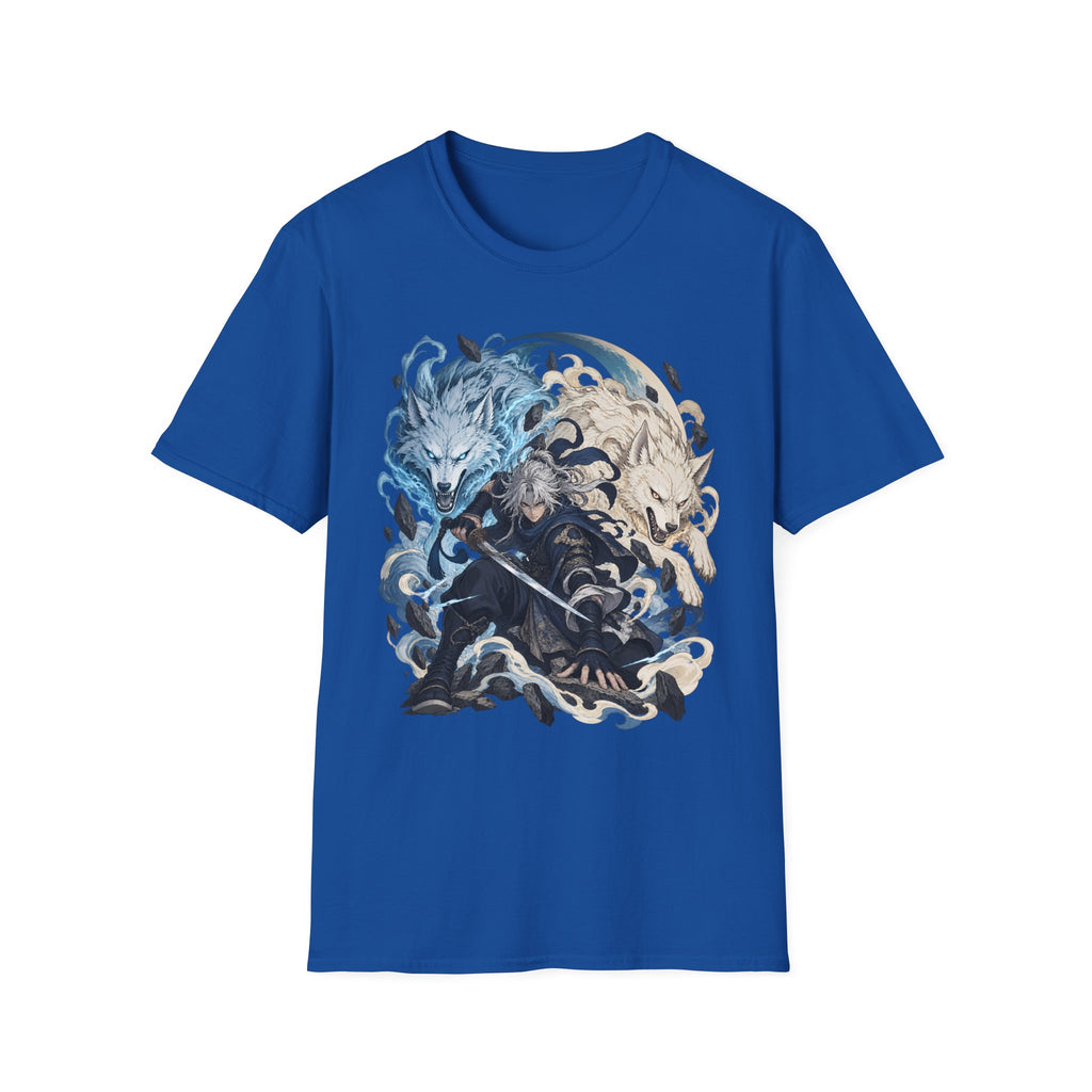Wolf Spirit T-Shirt | Japanese Samurai | Yin Yang Blue & White Wolves Graphic Tee