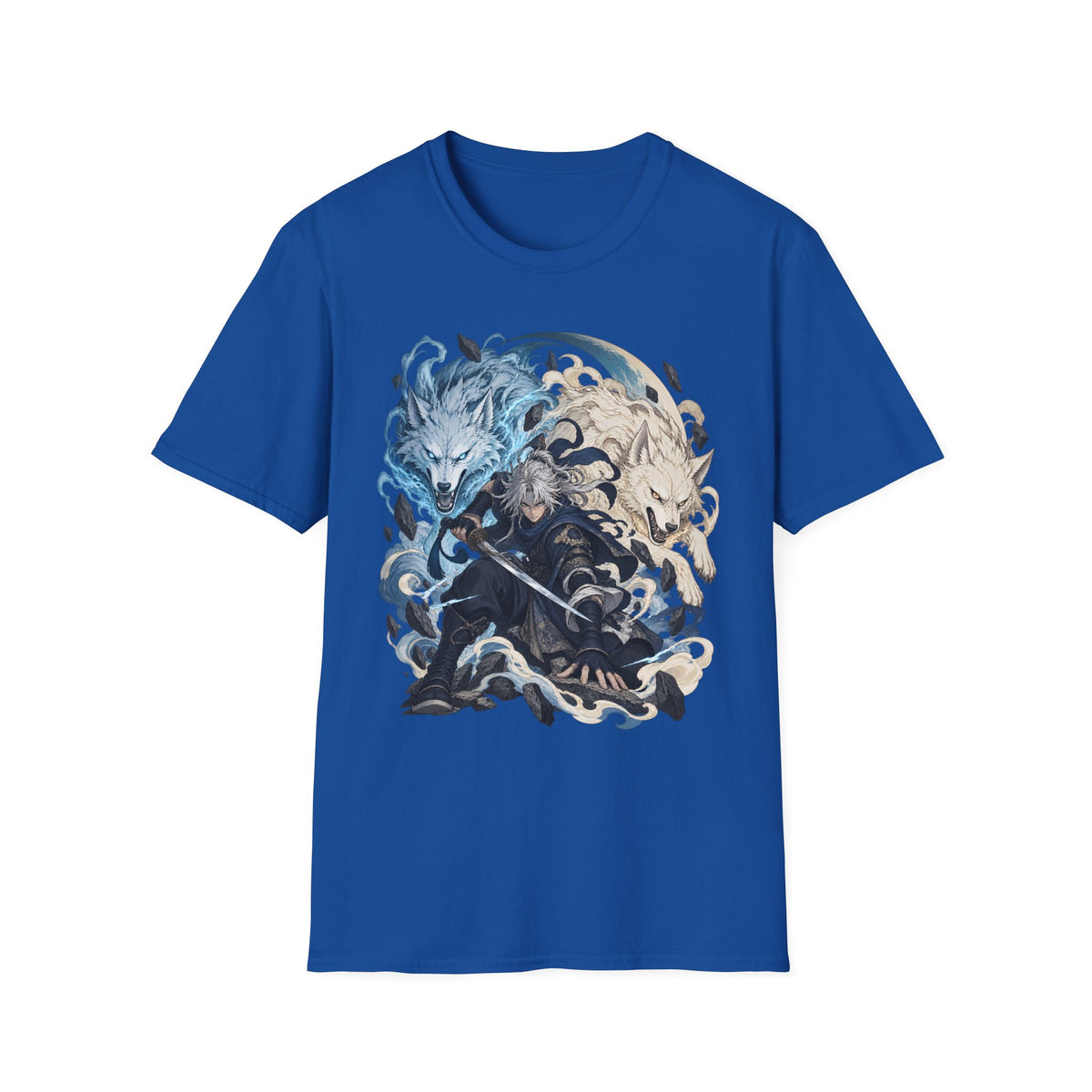 Wolf Spirit T-Shirt | Japanese Samurai | Yin Yang Blue & White Wolves Graphic Tee