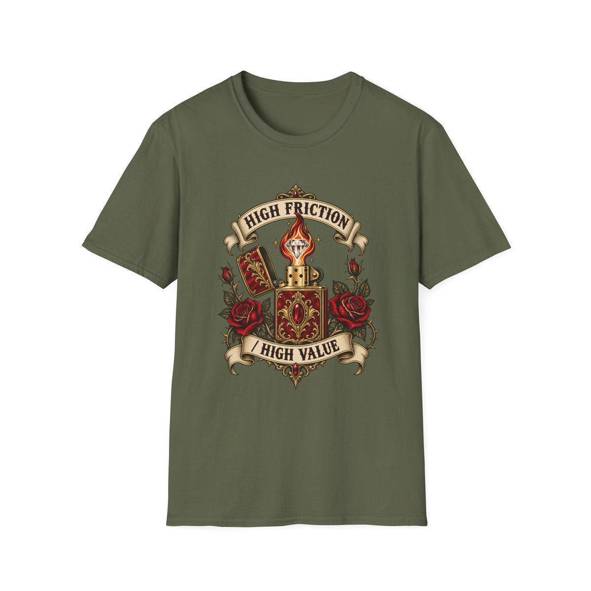 High Friction High Value | Vintage Tattoo Dice & Roses Graphic Tee