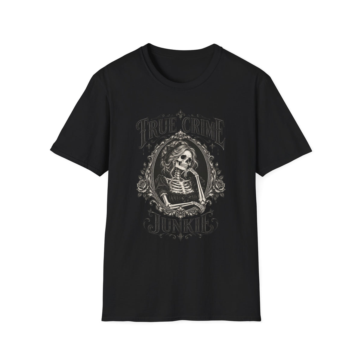 True Crime Junkie | Skeleton Portrait Graphic Tee