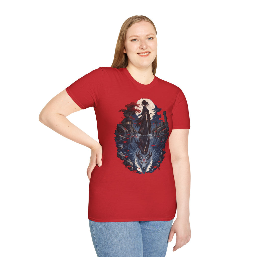 Reflection of a Monster | Moonlit Wolf Spirit T-Shirt | Samurai Silhouette Graphic Tee