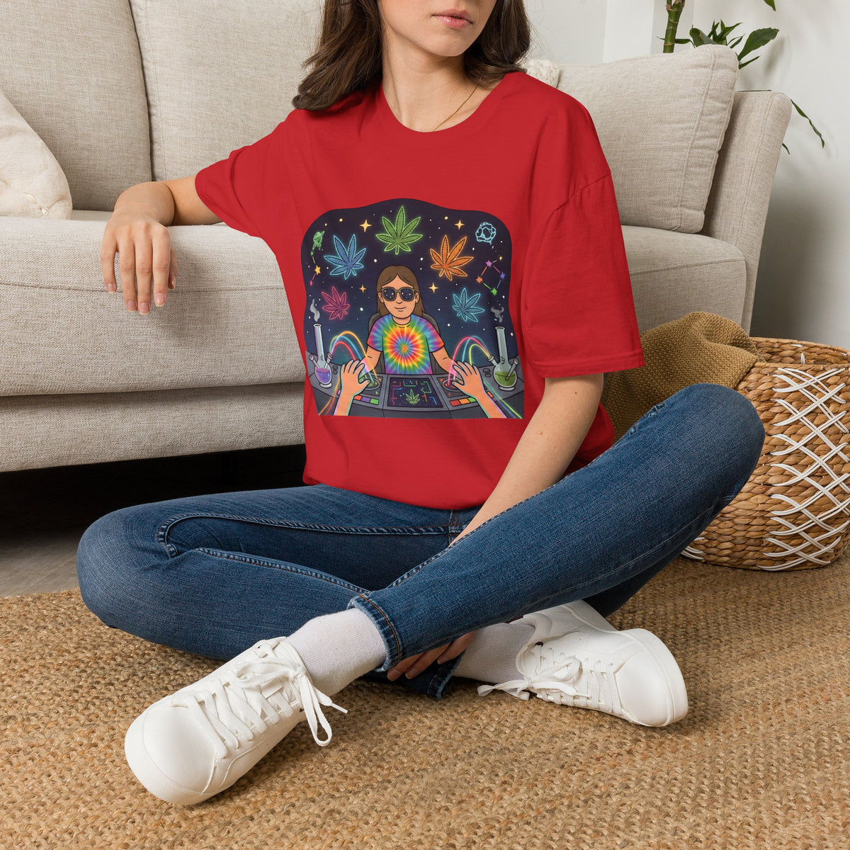 Psychedelic DJ Tee — Tie-Dye Vibes with Leaf Motif