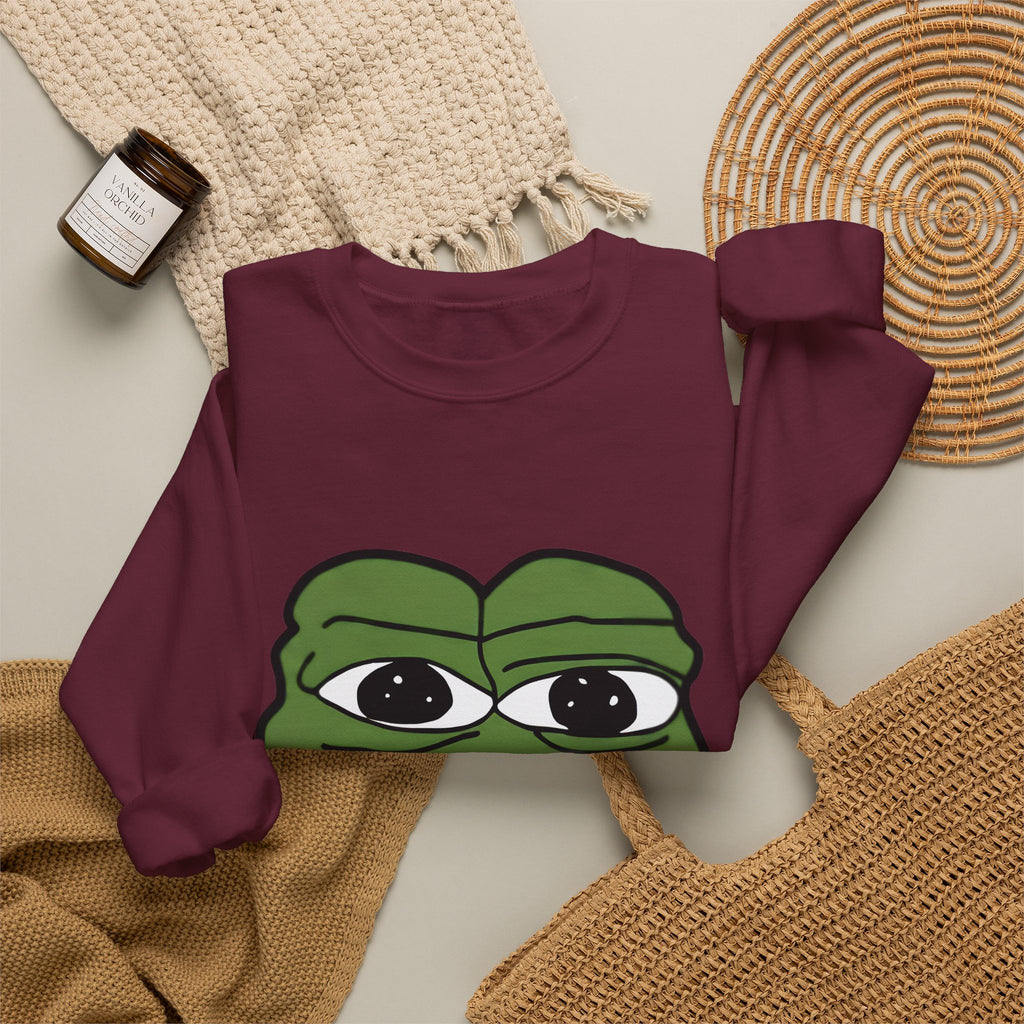 Pepe Frog Graphic Sweatshirt — Sad Frog Meme Crewneck