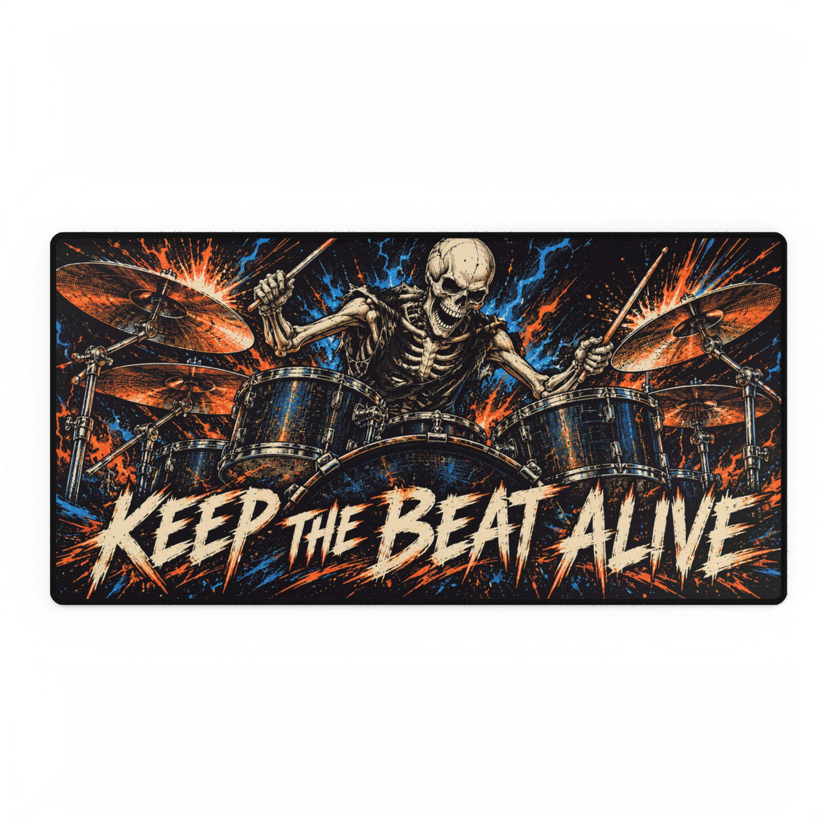 Mouse Mat | Keep The Beat Alive Drum Skeleton Gaming | Rock Music Desk Mat