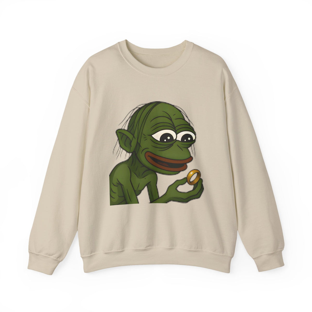 Crewneck Sweatshirt — Cartoon Goblin Holding Ring Graphic