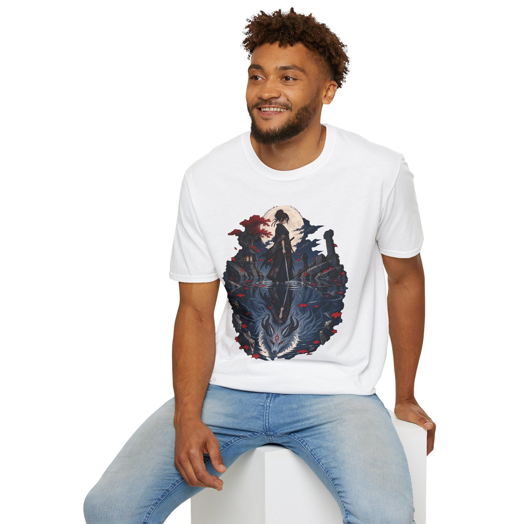 Reflection of a Monster | Moonlit Wolf Spirit T-Shirt | Samurai Silhouette Graphic Tee