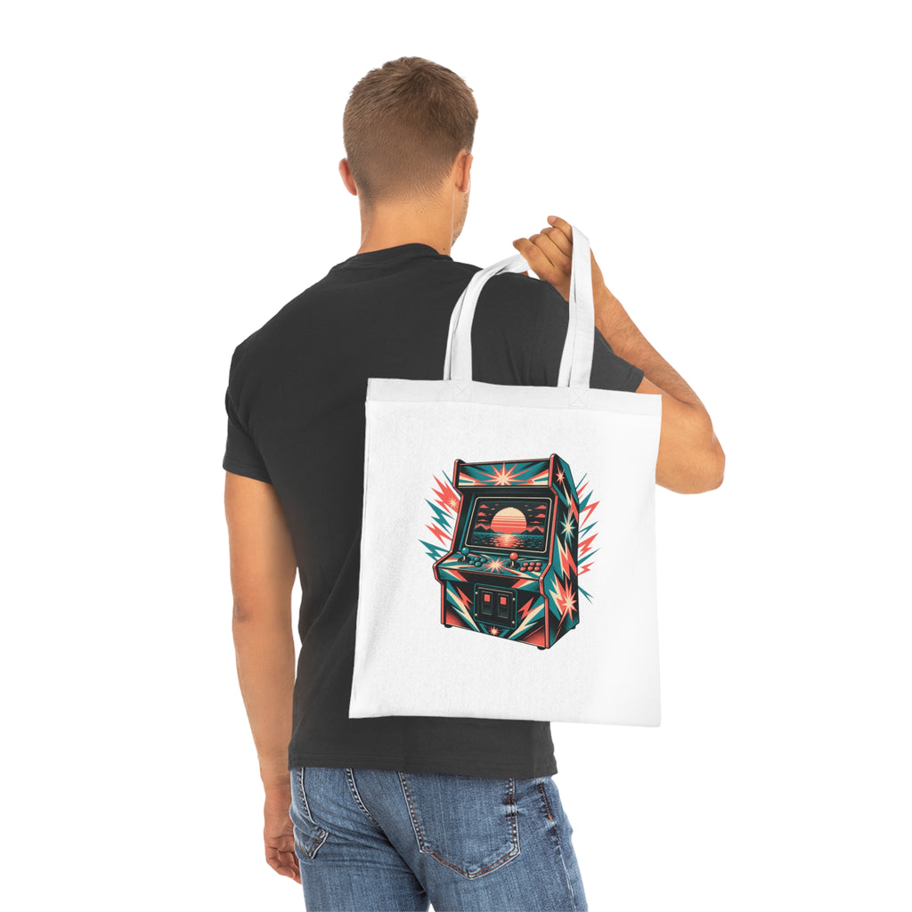 Retro Arcade Cotton Tote Bag Pixel Art Gaming Shopper Gamer Gift