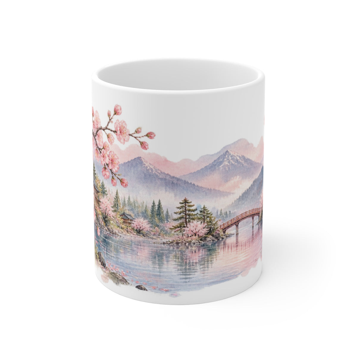 Cherry Blossom Lake Watercolour Mug | Sakura Landscape