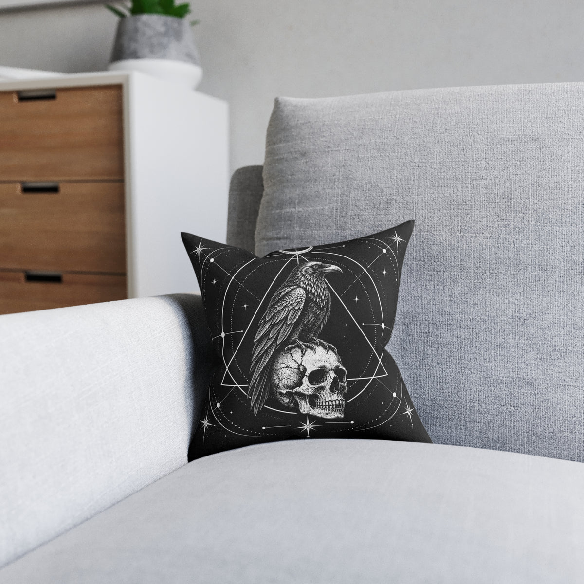 Raven Skull Gothic Moon Geometric Cushion | Decorative Sofa Pillow