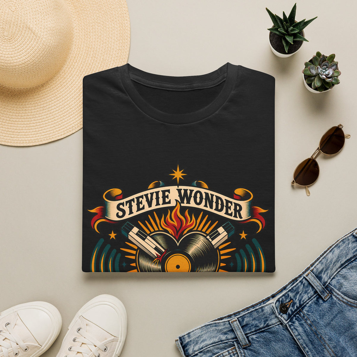 Stevie Wonder Vintage Record Tee - "50 Years in the Key" Graphic T-Shirt