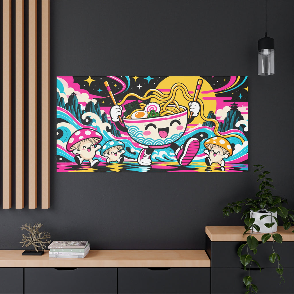 Wall Art | Neon Ramen | Kawaii Noodle Bowl & Mushroom Pop Art