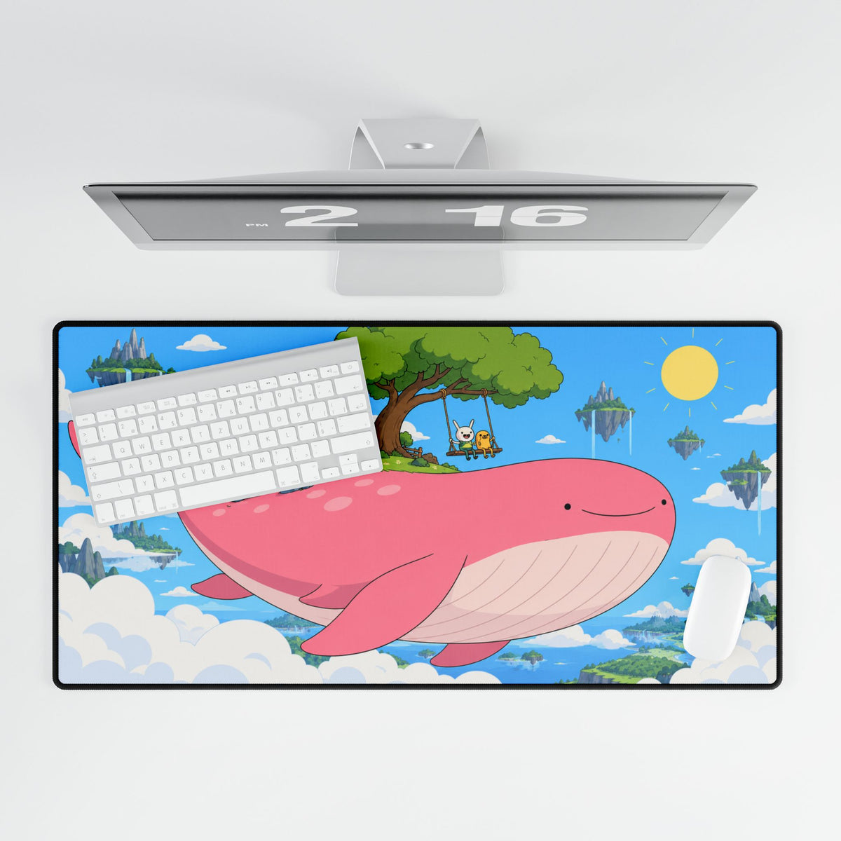 Mouse Mat | Pink Whale Floating Island | Cute Fantasy Gaming & Office Desk Mat