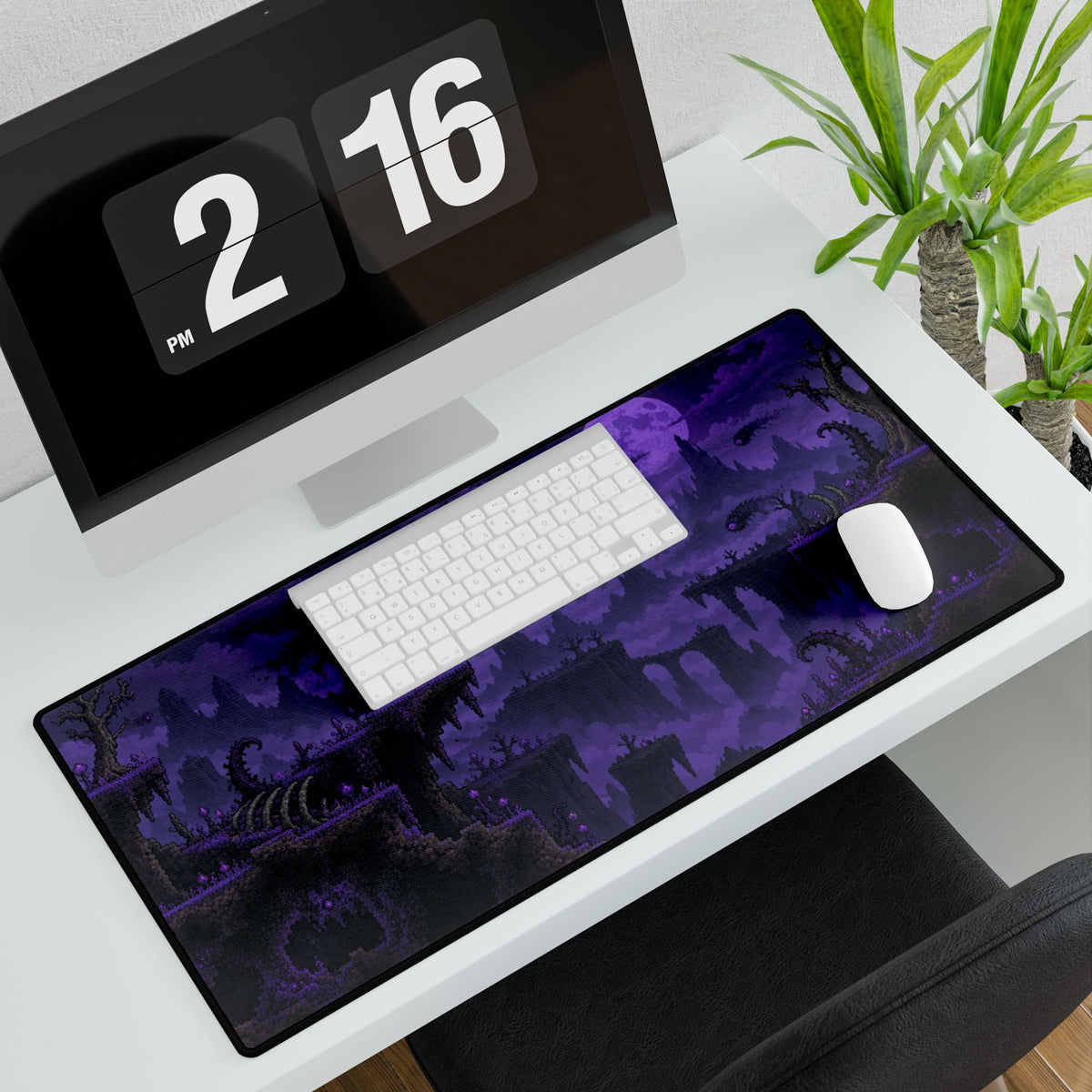 Purple Gothic Fantasy Desk Mat — Moonlit Monster Landscape Gaming Mouse Pad