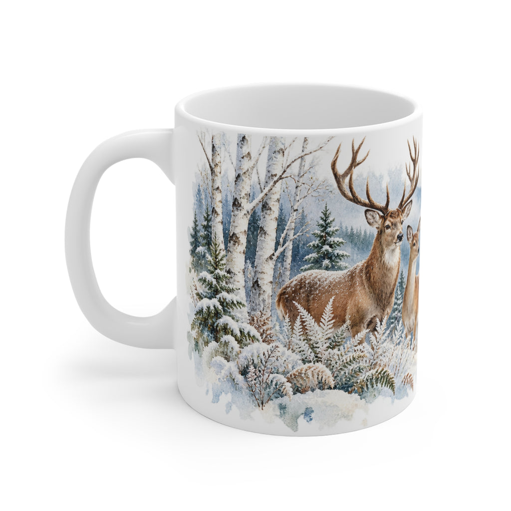 Winter Deer Mug | Snowy Woodland Watercolour | Nature Lover Gift