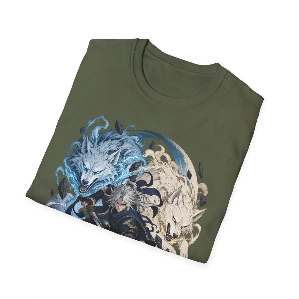 Wolf Spirit T-Shirt | Japanese Samurai | Yin Yang Blue & White Wolves Graphic Tee