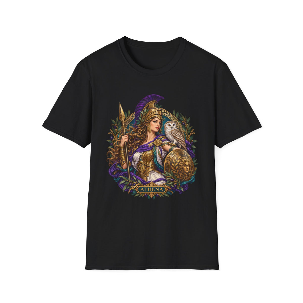 Athena Greek Goddess T-Shirt, Owl Olive Branch Mythology Art