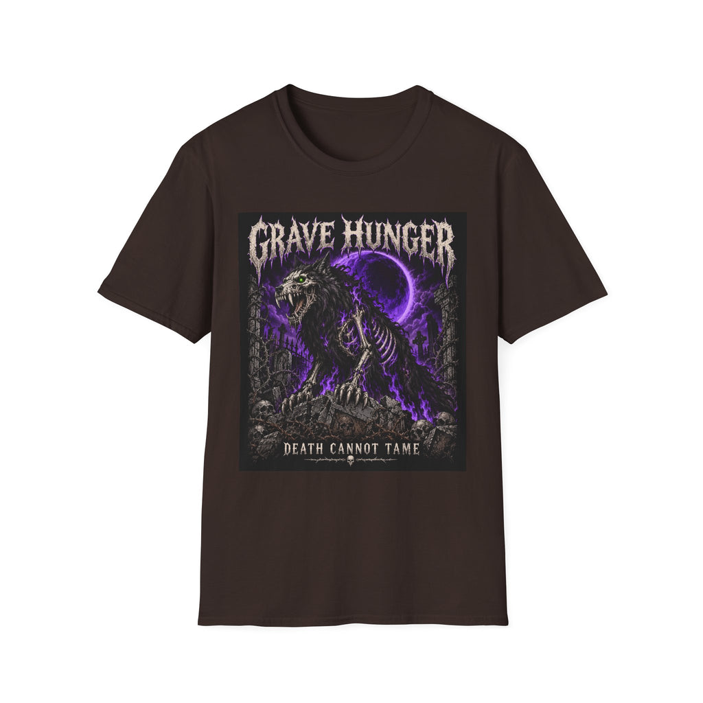 Grave Hunger Gothic Band Tee — Purple Reaper Graphic T-Shirt