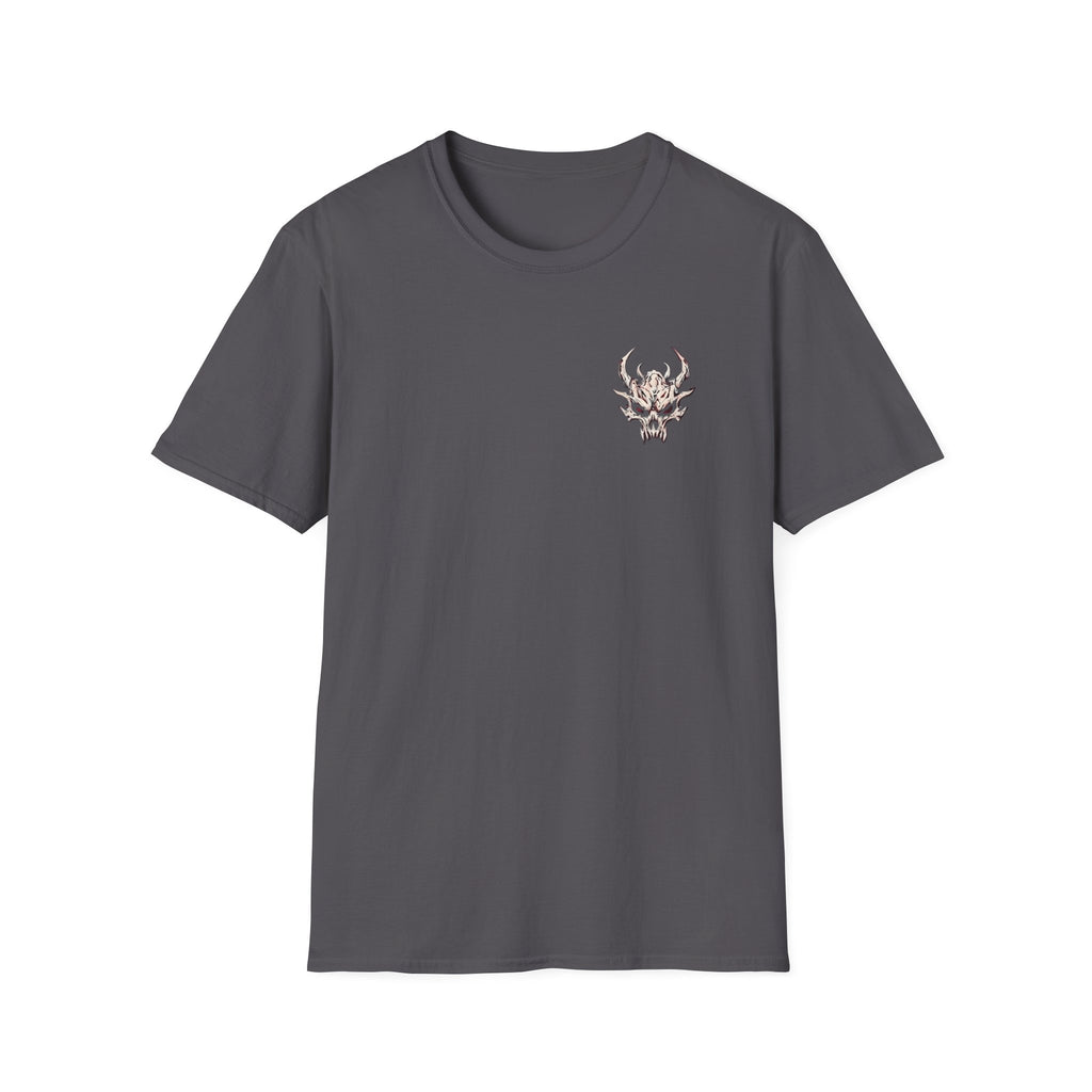 demon skull graphic t shirt, product image showing the garment or product detail.