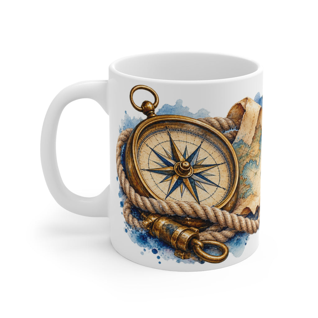 Nautical Compass Watercolour Mug | Maritime Navigation Design
