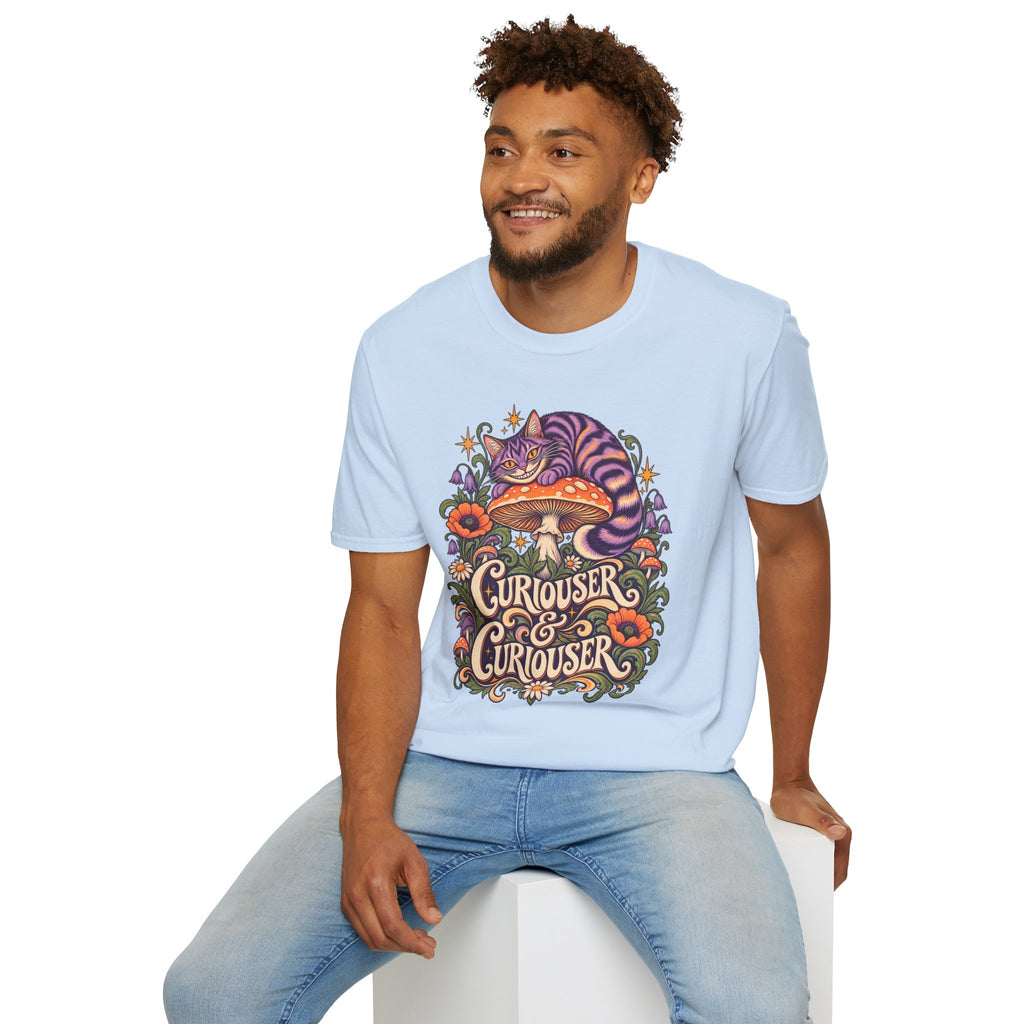 Cheshire Cat | Curiouser & Curiouser | Whimsical Mushroom Design Graphic Shirt