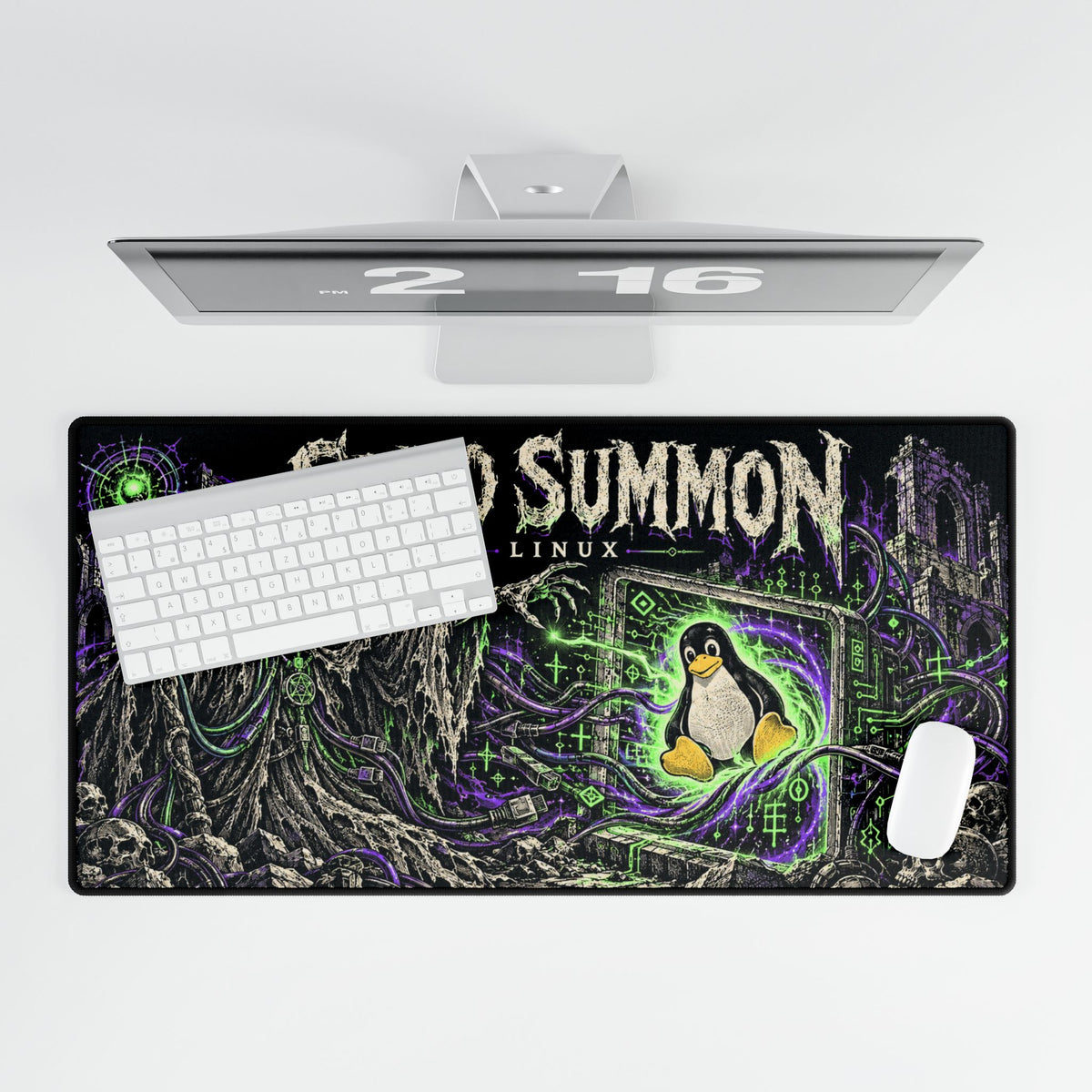 Sudo Summon Linux Desk Mat | Gaming/Programmer Desk Pad with Tux Wizard Artwork