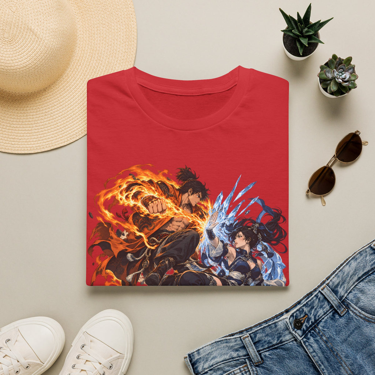 Elemental Battle | Fire vs Ice | Ninja Japanese Fantasy T-Shirt