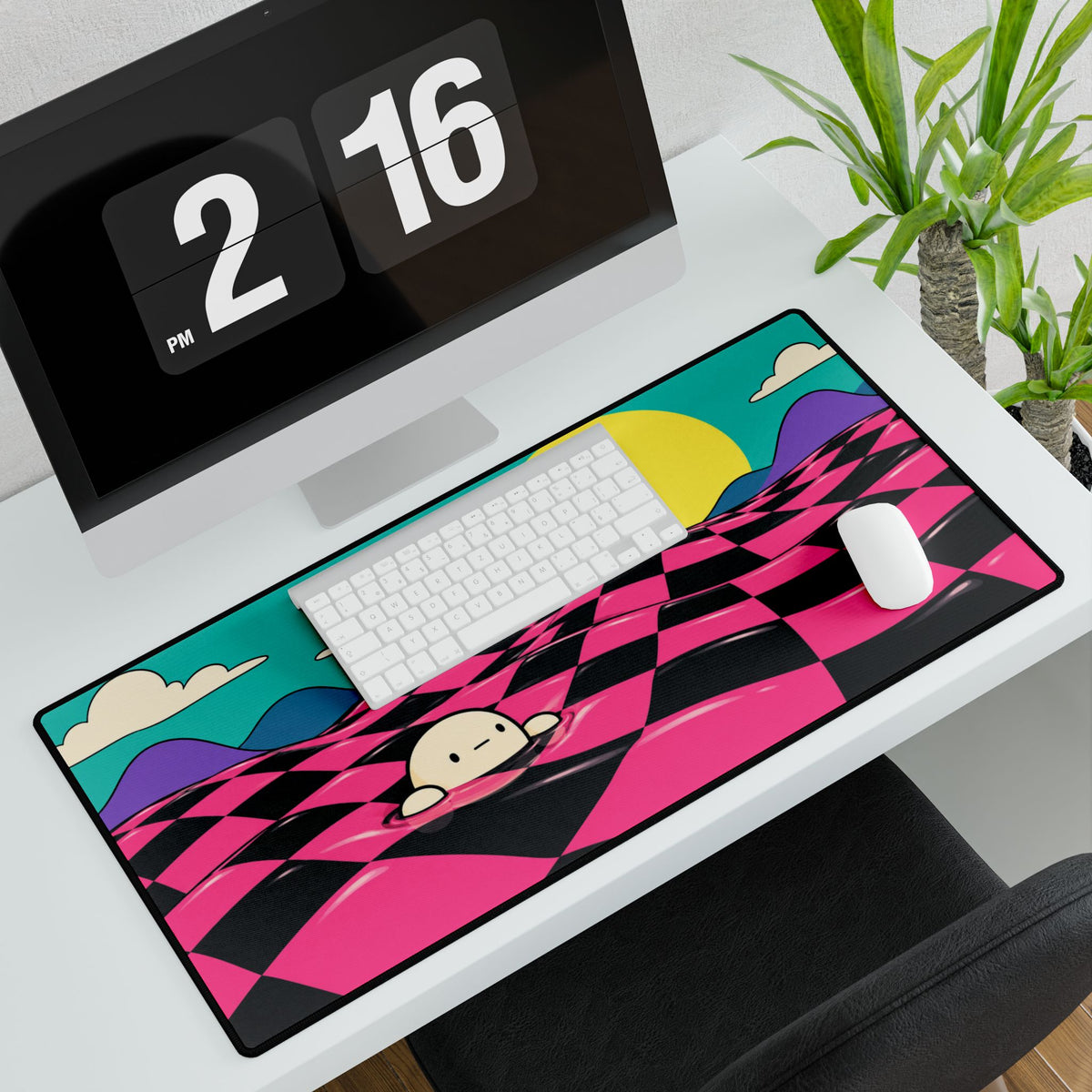 Mouse Mat | Floor is Jelly Checkerboard | Cute Blob Character | Vaporwave Gaming Desk Pad