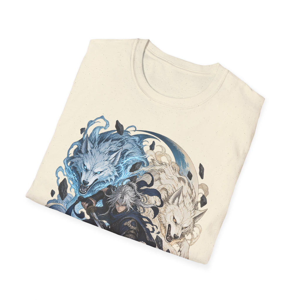 Wolf Spirit T-Shirt | Japanese Samurai | Yin Yang Blue & White Wolves Graphic Tee