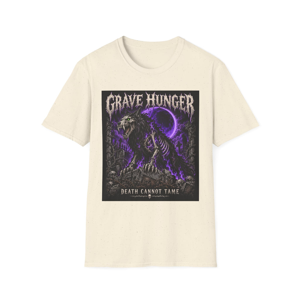 Grave Hunger Gothic Band Tee — Purple Reaper Graphic T-Shirt
