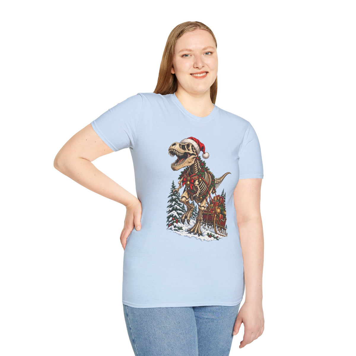 T-Rex Sleigh | Dinosaur Fossil Christmas T‑Shirt