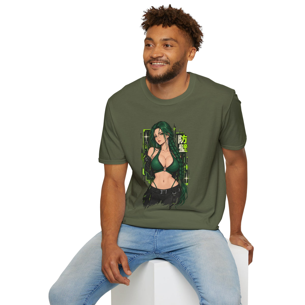 Jade | Anime Green-Haired Sexy Pin Up Girl Warrior Graphic Shirt