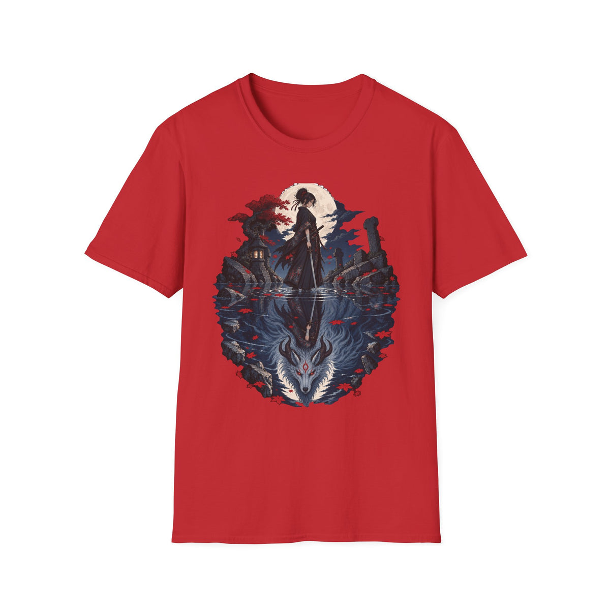 Reflection of a Monster | Moonlit Wolf Spirit T-Shirt | Samurai Silhouette Graphic Tee