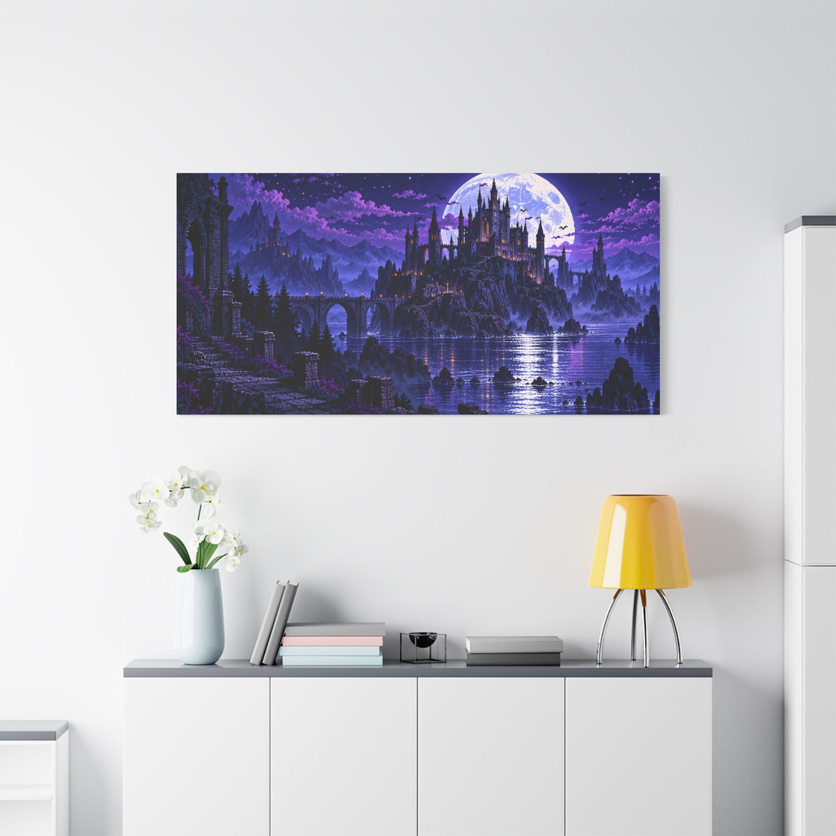 Gothic Castle Moonlight Fantasy Canvas Wall Art