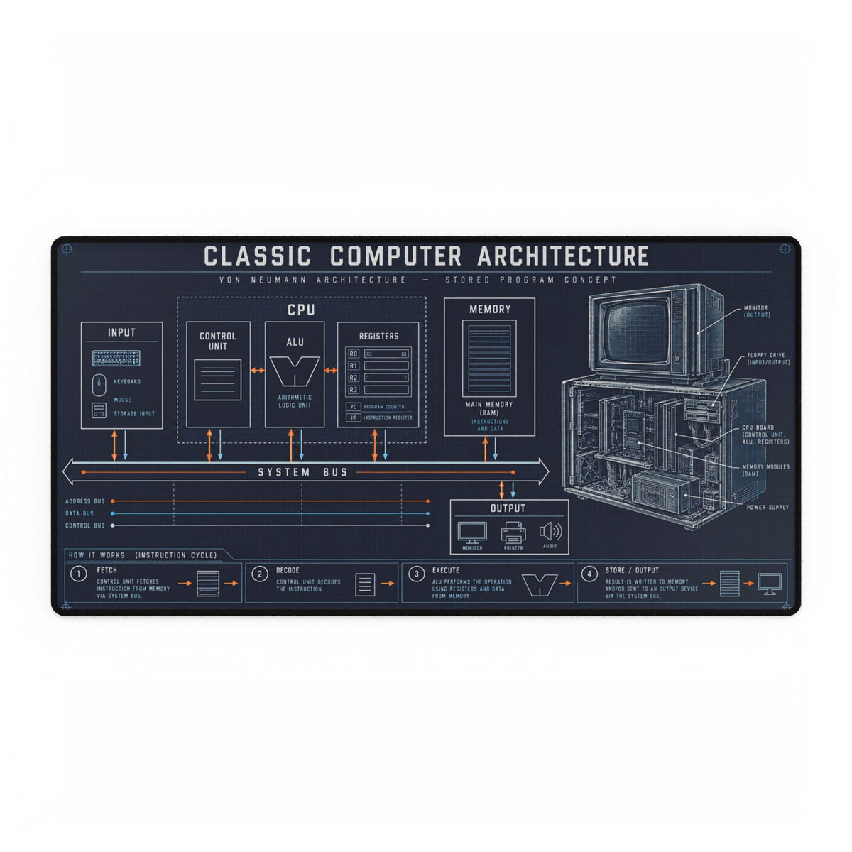Classic Computer Architecture | Blueprint Gaming/Workstation Mouse Pad