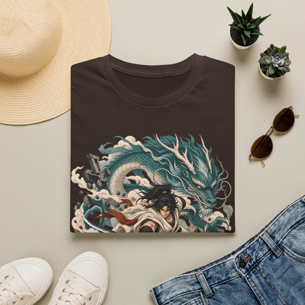 Mythic Dragon Warrior | Japanese Samurai and Serpent T Shirt