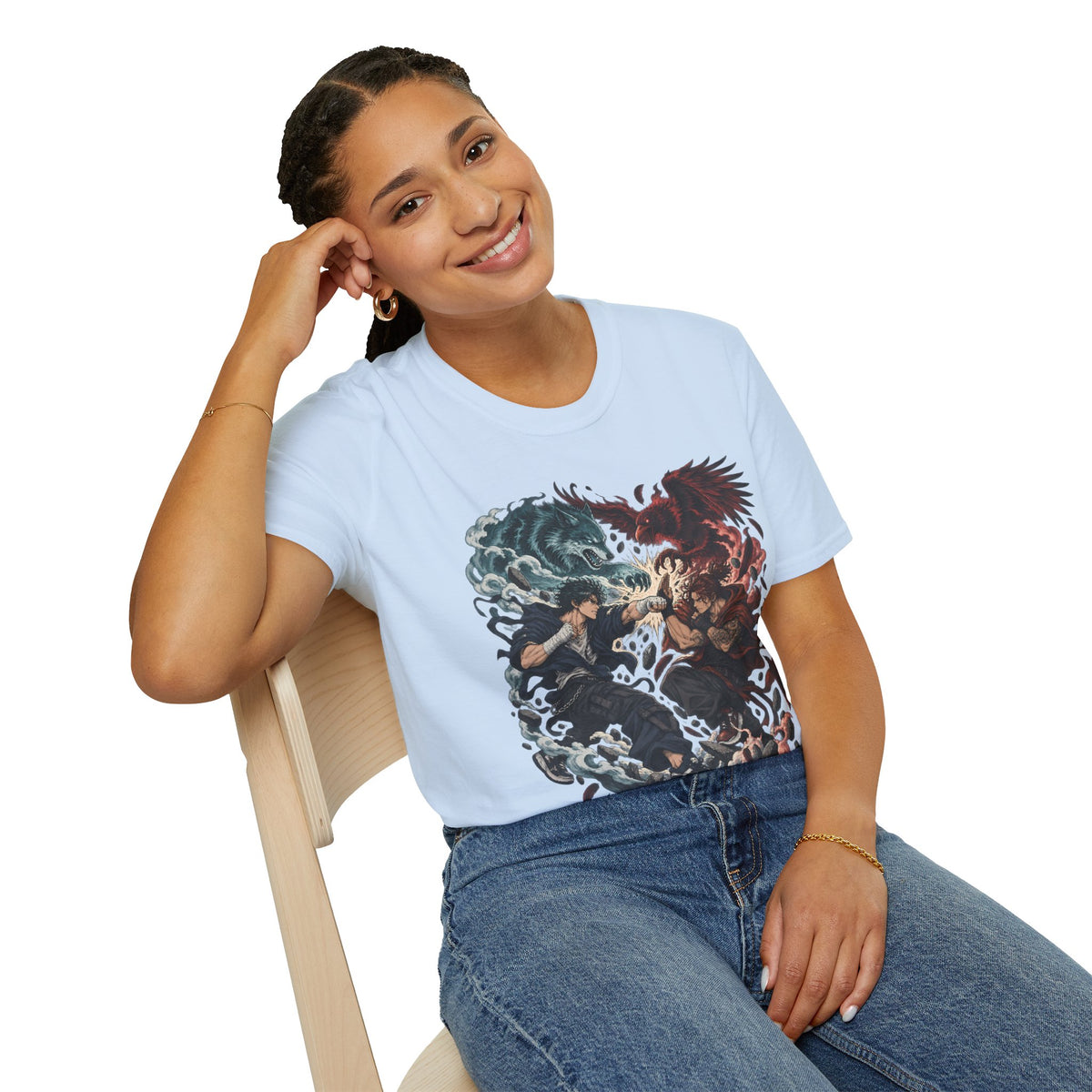 Yin Yang | Wolf Demon vs Phoenix | Japanese Anime Ninja T Shirt