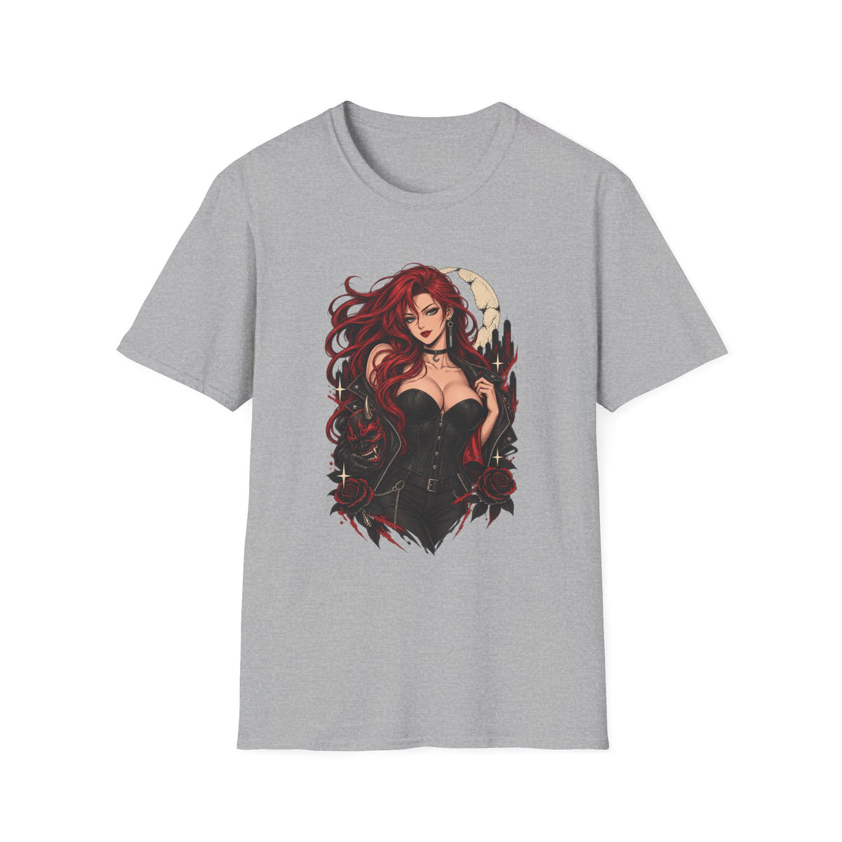 Crimson Dusk | Sexy Gothic Hannya Mask Pin up Woman T-Shirt